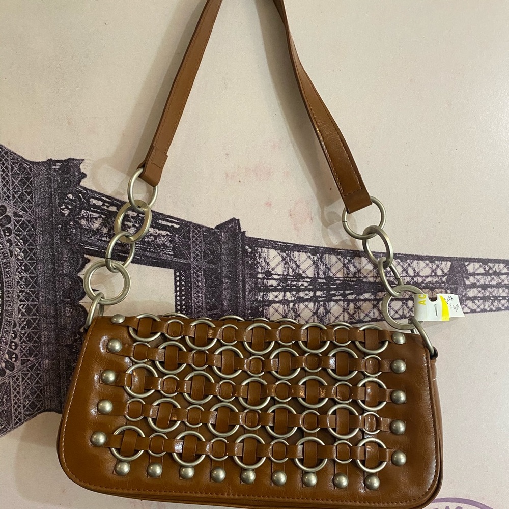 RED by Marc Ecko brown leather bag silver accent